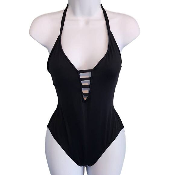 La Blanca Swim Black Halter Swimsuit One Piece Strappy Size 4 - Picture 1 of 4